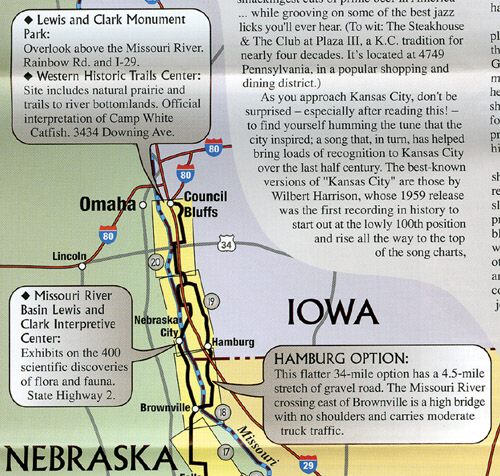 Submitted map - The Lewis and Clark Bicycle Trail follows in the historic footsteps of Lewis and Clark, while traveling through Hamburg, Council Bluffs and Onawa. Updated route maps are available courtesy of Adventure Cycling Association. 