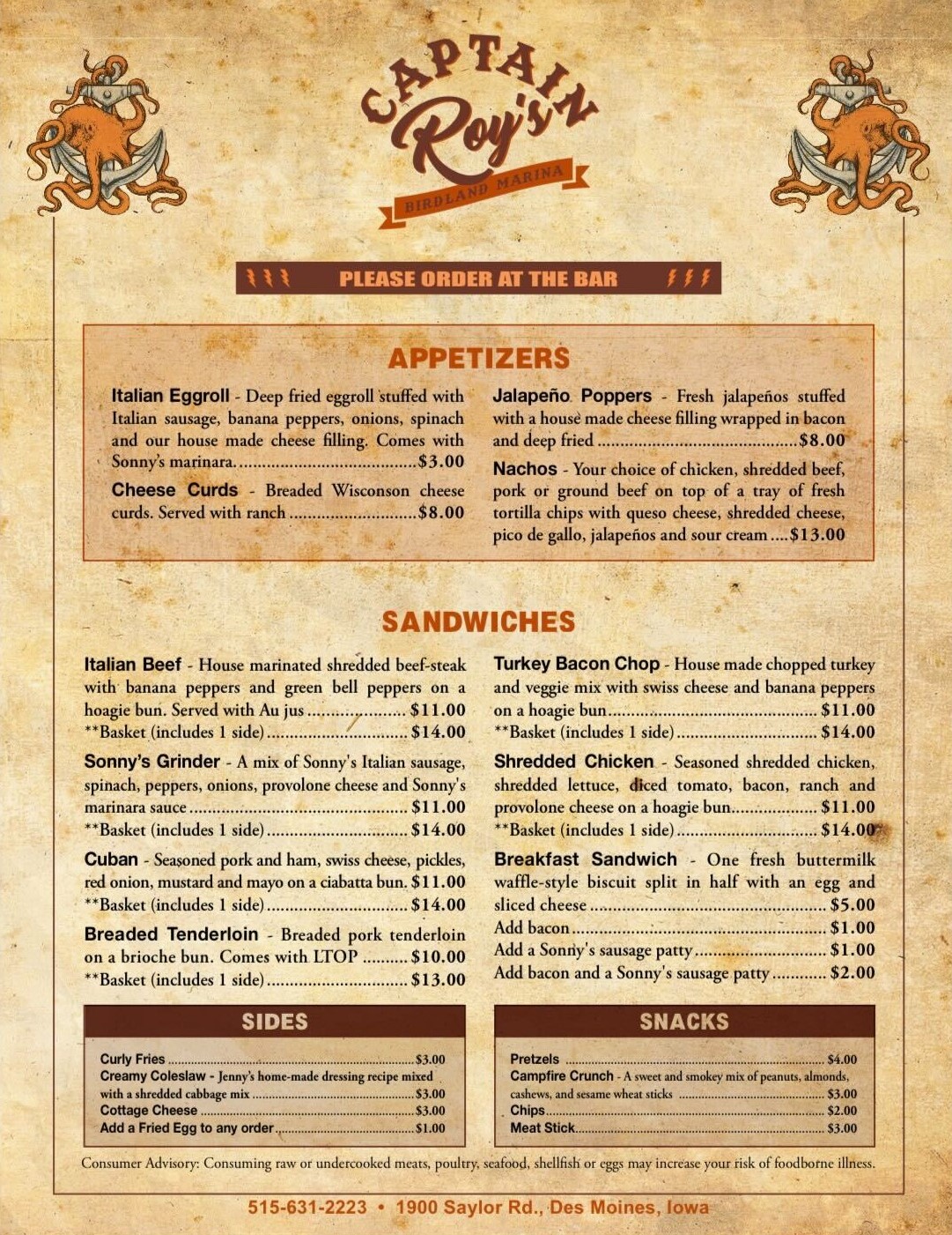 Captain Roy's Menu 1